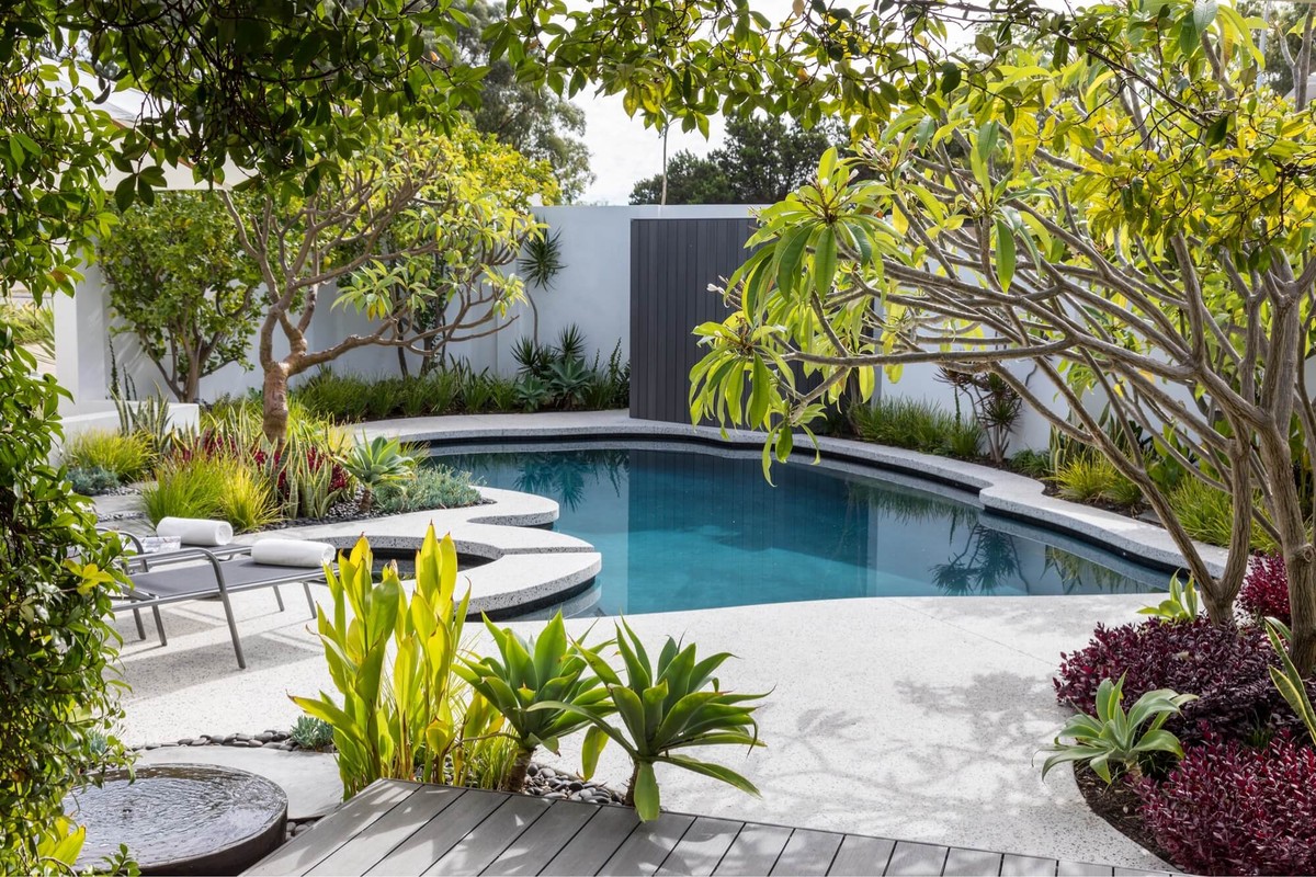 Bali inspired pool landscaping in Perth